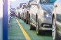 Car ferry in Norway. Autos in line onboard. Royalty Free Stock Photo