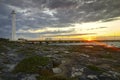 Car Ferry Pier Lighthouse Dramatic Sky Sunset Colors Caribbean Beach Cozumel Royalty Free Stock Photo