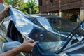 Car Films Installing wInstalling car window tint,Car Films Installing windshield protection film blur. Royalty Free Stock Photo