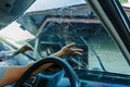 Car Films Installing windshield protection film blur. Royalty Free Stock Photo