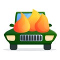 Car on fire accident icon, cartoon style