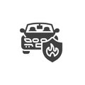 Car fire insurance vector icon