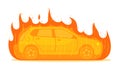 Car on fire traffic accident on white background