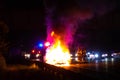 Car on fire night accident on the highway road Royalty Free Stock Photo