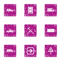 Car fix icons set, grunge style Royalty Free Stock Photo