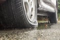 Car flat tire in rainy day Royalty Free Stock Photo