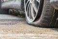 Car flat tire on road Royalty Free Stock Photo