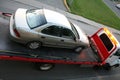 Car on a flatbed truck