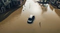 Car floating in flooded street after heavy rainfall Royalty Free Stock Photo