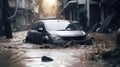 Car in a flooded street after heavy rain Royalty Free Stock Photo