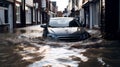 Car in a flooded street after heavy rain Royalty Free Stock Photo