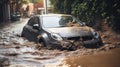 Car in a flooded street after heavy rain Royalty Free Stock Photo