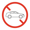 Car forbidden sign, prohibition parking transport. Park restriction for car. Ban, no allowed, stop automobile symbol. No