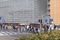 Car Free Day in Brussels in Schuman Square. People walking or riding bicycles