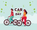 car free day coupel in bicycles