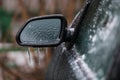 Car frozen side mirror after freezing rain Royalty Free Stock Photo
