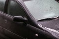 Car frozen windscreen and windscreen wipers after freezing rain Royalty Free Stock Photo