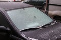 Car frozen windscreen and windscreen wipers after freezing rain Royalty Free Stock Photo