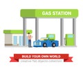 Car fuel refill process at gas refuel station in flat vector Royalty Free Stock Photo