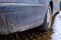 Car full with marks of road salt