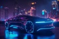 Car future neon colorful wheels. Generate Ai