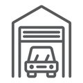 Car garage line icon, automobile and home