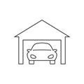 Car in garage line icon on white background