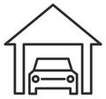 Car in garage linear icon. Repair service symbol