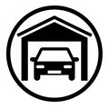 Car garage pictogam button. Black vector icon illustration.