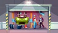 Car garage mechanic and client vector interior Royalty Free Stock Photo