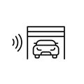 Car in garage and wifi symbol. Smart parking, secure remote key. Pixel perfect vector icon