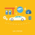 Car in gas station. Fuel petrol dispenser pump