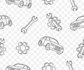 Car, gear and wrench, seamless vector background and pattern