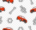 Car, gear and wrench, seamless vector background and pattern