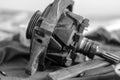 Car generator rotor on a workbench closeup