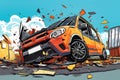 The car get damaged in an accident on the road. Broken car after a collision. Serious car accident. Road traffic accident