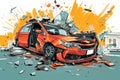 The car get damaged in an accident on the road. Broken car after a collision. Serious car accident. Road traffic accident