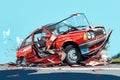 The car get damaged in an accident on the road. Broken car after a collision. Serious car accident. Road traffic accident