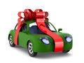 Car in gift packing on white background. 3D illustratio