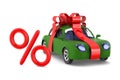 car in gift packing on white background. Isolated 3D illustration
