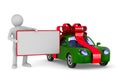 Car in gift packing on white background. Isolated 3D illustration