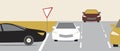 Car gives way at stop line, Flat vector stock illustration with Priority car traffic sign and markings