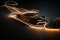 a car with a glowing tail lights on a dark background with a black background and a white outline of a car Royalty Free Stock Photo