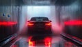 Car going through an automatic wash with vibrant lighting effects at night Royalty Free Stock Photo