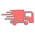 The car is going at high speed, vector icon. A symbol of fast delivery of cargo by a logistics company cartoon style on white Royalty Free Stock Photo