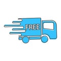 The car is going at high speed, vector icon. A symbol of free fast delivery of cargo by a logistics company.  Business Royalty Free Stock Photo