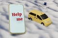 the car got stuck in the snow. message on the phone help me. 3d render