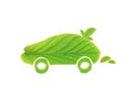 car of green leaves on white background. eco car concept. The concept of reducing CO2 emissions from vehicles.symbolising the