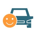 Car with happy face colored icon. Best service, positive taxi feedback symbol