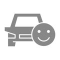 Car with happy face grey icon. The best transportation service symbol.